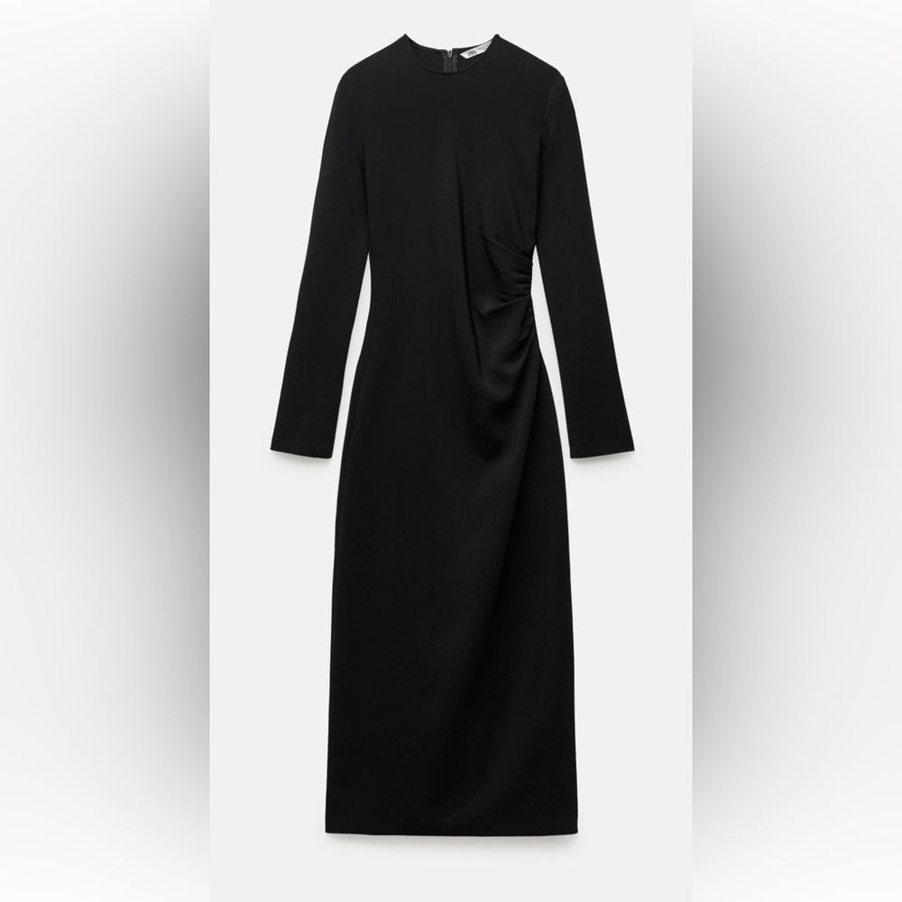 Zara Side Ruched Elegant Black Dress